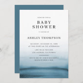 水色ネイビーグラデーションブルーベビーモダンシャワー 招待状 (正面/裏面)