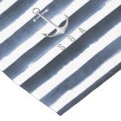 水色ネイビーストライプいかりビーチ結婚式 ショートテーブルランナー (コーナー)