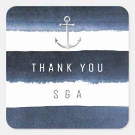 水色ネイビーストライプいかりビーチ結婚式 スクエアシール