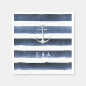水色ネイビーストライプいかりビーチ結婚式 スタンダードカクテルナプキン (正面)