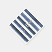 水色ネイビーストライプいかりビーチ結婚式 スタンダードカクテルナプキン (角)