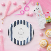 水色ネイビーストライプいかりビーチ結婚式 ペーパープレート (パーティー)