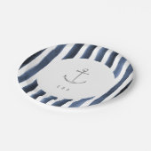 水色ネイビーストライプいかりビーチ結婚式 ペーパープレート (アングル)