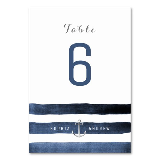 水色ネイビーストライプビーチ結婚式テーブル番号 テーブルナンバー (正面)