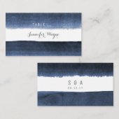 水色ネイビーストライプビーチ結婚式座席表 プレイスカード (正面/裏面)