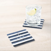 水色ネイビーストライプビーチ結婚式 スクエアペーパーコースター (インサイチュ)