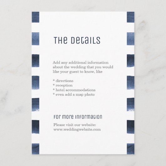 水色ネイビーストライプ航海の結婚詳細 エンクロージャーカード (正面)