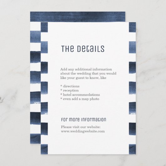 水色ネイビーストライプ航海の結婚詳細 エンクロージャーカード (正面/裏面)