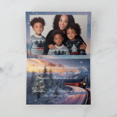 水色ネイビーブルークリスマストレインホリデーフォト カード (内部)