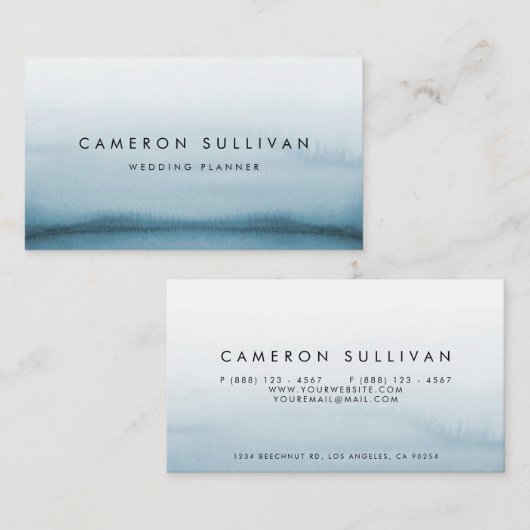 水色ネイビーブルーグラデーションモダン 名刺 (正面/裏面)