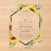 水色ネイビーブルーサンフラワー素朴ズ結婚 アクリル招待状 (正面)