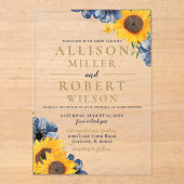 水色ネイビーブルーサンフラワー素朴ズ結婚 アクリル招待状 (正面)