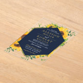 水色ネイビーブルーサンフラワー素朴ズ結婚 アクリル招待状 (レイダウン)