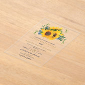 水色ネイビーブルーサンフラワー素朴ズ結婚 アクリル招待状 (レイダウン)