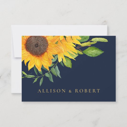 水色ネイビーブルーサンフラワー素朴ズ結婚 出欠カード (裏面)