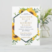 水色ネイビーブルーサンフラワー素朴ズ結婚 招待状 (スタンド正面)