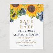 水色ネイビーブルーサンフラワー素朴ズ結婚 案内ポストカード (正面)