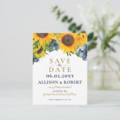 水色ネイビーブルーサンフラワー素朴ズ結婚 案内ポストカード (スタンド正面)