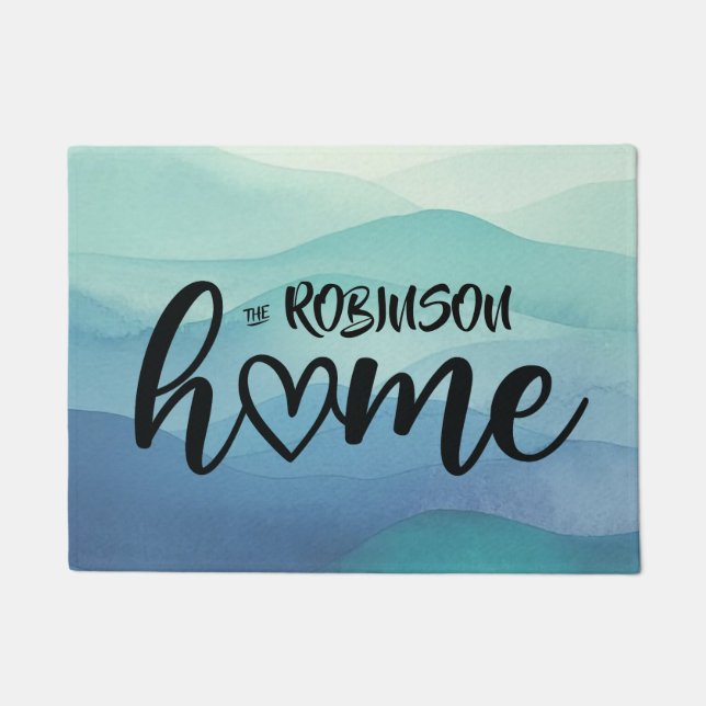 水色ネイビーブルーターコイズレイヤードホームカスタム ドアマット (正面)