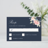 水色ネイビーブルーフローラシルバーRSVPカード 出欠カード (スタンド正面)