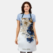 水色ネイビーブルーホワイトゴールデンシルバーフローラ エプロン (着用した状態)