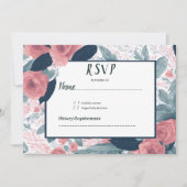 水色ネイビーブルーメイブピンクフローラRSVP 招待状 (正面)