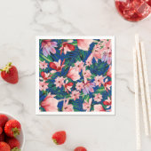 水色ネイビーブルーレッドサンゴ熱帯フローラ スタンダードカクテルナプキン (インサイチュ)