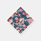 水色ネイビーブルーレッドサンゴ熱帯フローラ スタンダードカクテルナプキン (角)