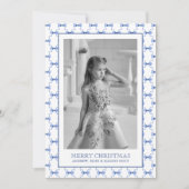 水色ネイビーブルー弓クリスマスフォト シーズンカード (正面)