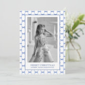 水色ネイビーブルー弓クリスマスフォト シーズンカード (スタンド正面)