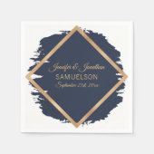 水色ネイビーブルー金ゴールドフレ結婚ーム スタンダードカクテルナプキン (正面)