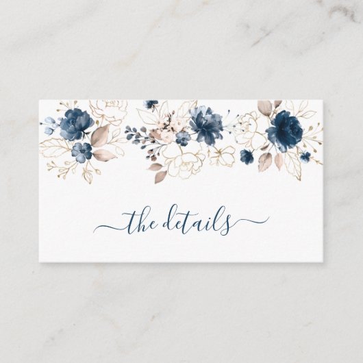 水色ネイビーブルー&金ゴールドバラ結婚ズ、詳細 エンクロージャーカード (正面)
