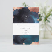 水色ネイビーホワイトムーディーズバラ結婚金ゴールド 出欠カード (スタンド正面)