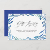 水色ネイビーリーフブライダルシャワーギフトレジストリ エンクロージャーカード (正面/裏面)