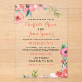 水色ネイビー赤面フローラエレガントな結婚式 アクリル招待状 (正面)