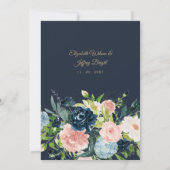 水色ネイビー赤面金ゴールドフローラ結婚アーチI 招待状 (裏面)