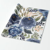 水色ネカラフルービーブルーフローラデザイン ラッピングペーパー (アンロールド)
