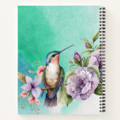 水色ハチドリと花パーソナライズされた ノートブック (裏面)