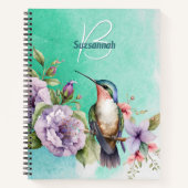 水色ハチドリと花パーソナライズされた ノートブック (正面)