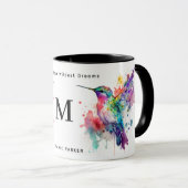 水色ハミカラフルバードモノグラム（名前あり） マグカップ (正面右)
