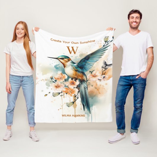 水色ハミングバエレガントードモノグラム フリースブランケット (インサイチュ)