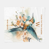 水色ハミングバエレガントードモノグラム フリースブランケット (正面(横))