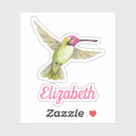 水色ハミングバードあなたの名前 シール