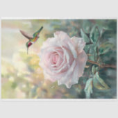 水色ハミングバードとピンクローズのデコページ 薄葉紙 (正面)