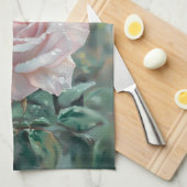水色ハミングバードとピンクローズ キッチンタオル (四つ折り)