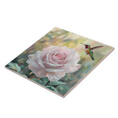 水色ハミングバードとピンクローズ タイル (側面)