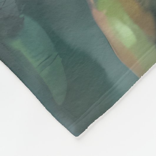 水色ハミングバードとピンクローズ フリースブランケット (角)