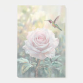 水色ハミングバードとピンクローズ ポストイット (正面)