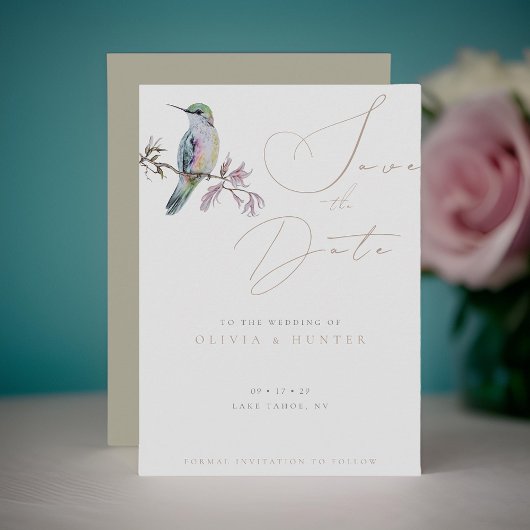 水色ハミングバードウェディング日付カードを保存