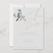 水色ハミングバードウェディング日付カードを保存 (正面)